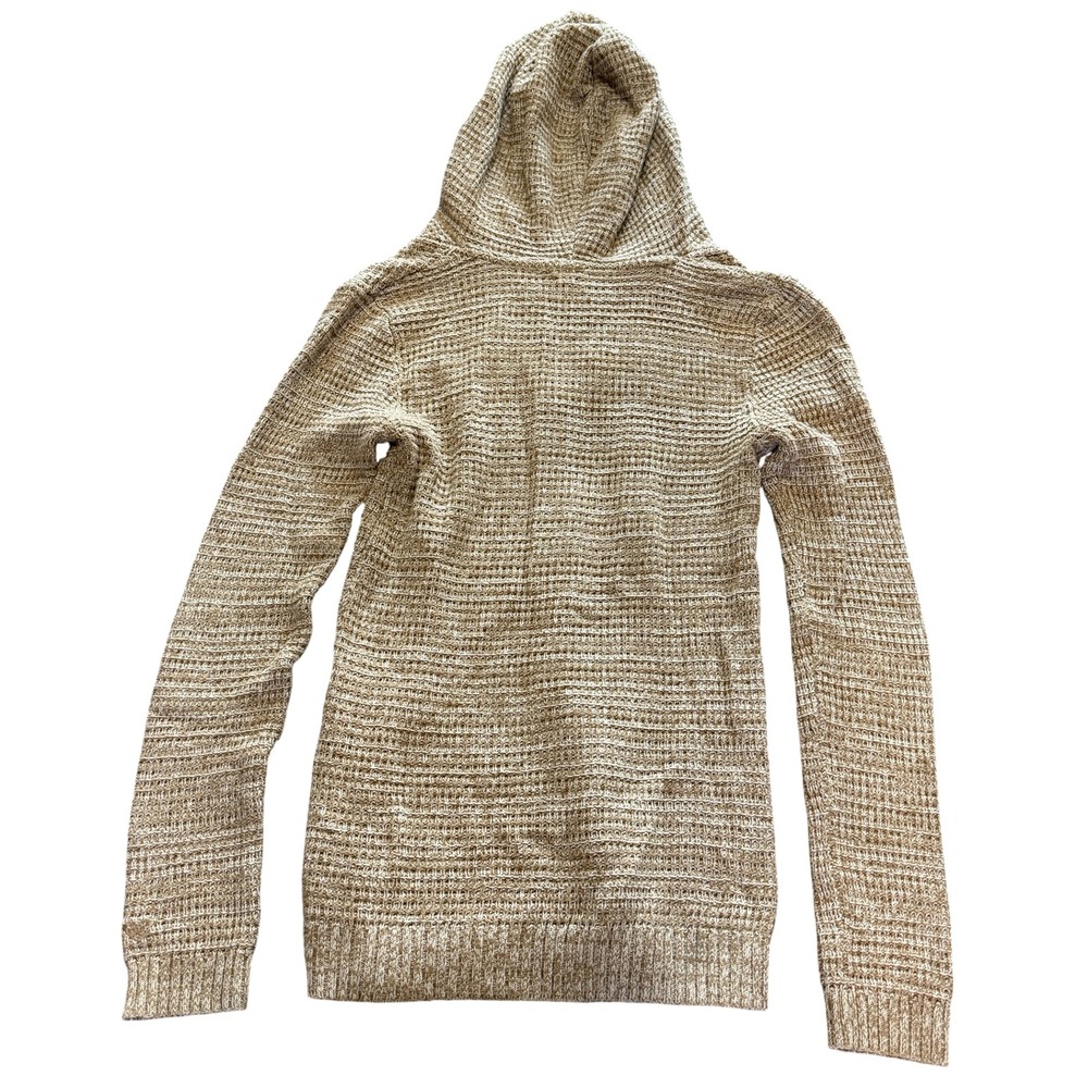 Roxy Women's Tan Marled Knit Hooded Sweater Tunic Cable Knit V Neck - Picture 4 of 6